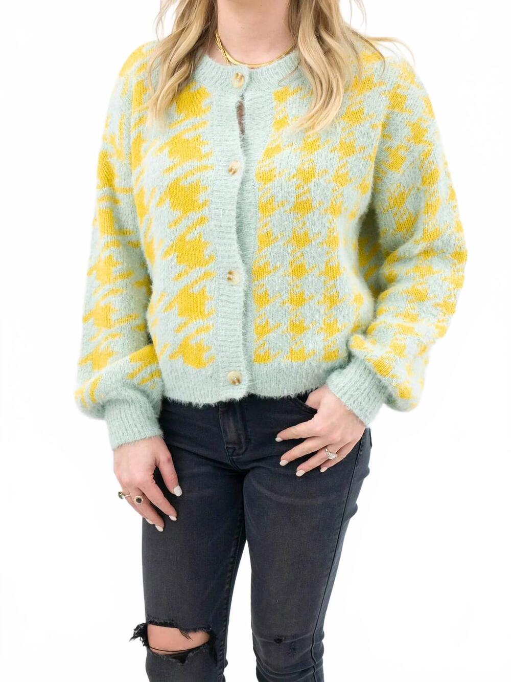 NEW BLU PEPPER springy houndstooth cardigan in yellow